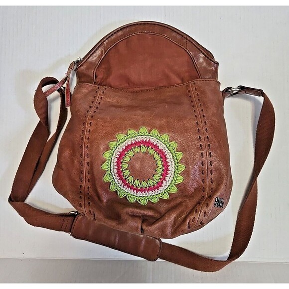 The Sak Genuine Leather Bag Crossbody Embroidered Adjustable Strap Foldover - Picture 6 of 16